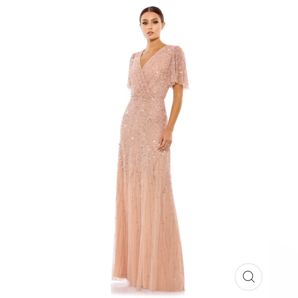 Mac Duggal - EMBELLISHED FLUTTER SLEEVE GOWN in nude